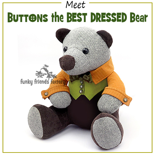 Teddy bear, hand embroidered dressed artist bea - Folksy